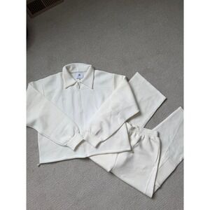 YLLW Women Cream Zip Up Jacket and Wide Leg Cargo Sweatpants Tracksuit Set XXL